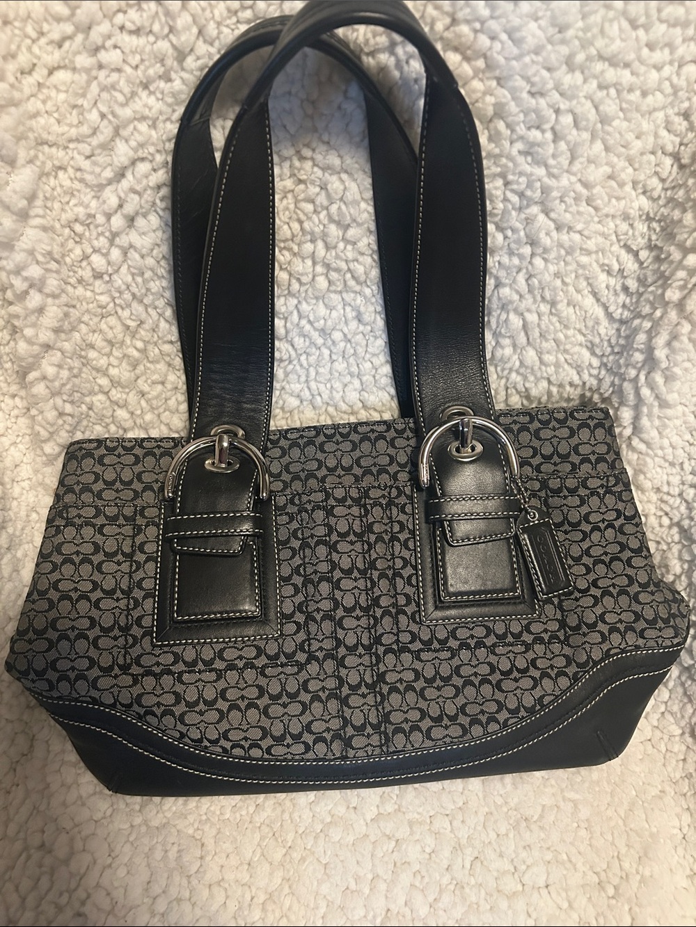 Coach Black and Gray Logo Jacquard Tote